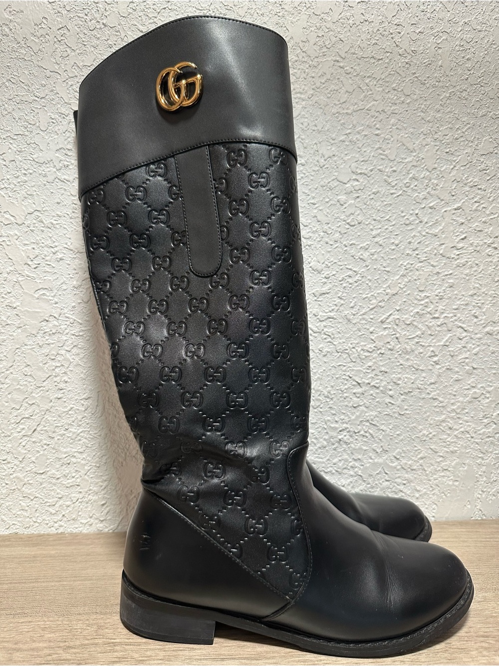 Gucci Black Embossed Marmont GG Riding Boots